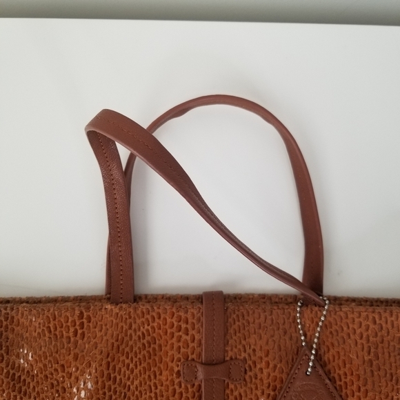 Sorial New York Cognac Brown Cross Body Python Snake Skin Print Leather Satchel - Picture 11 of 12